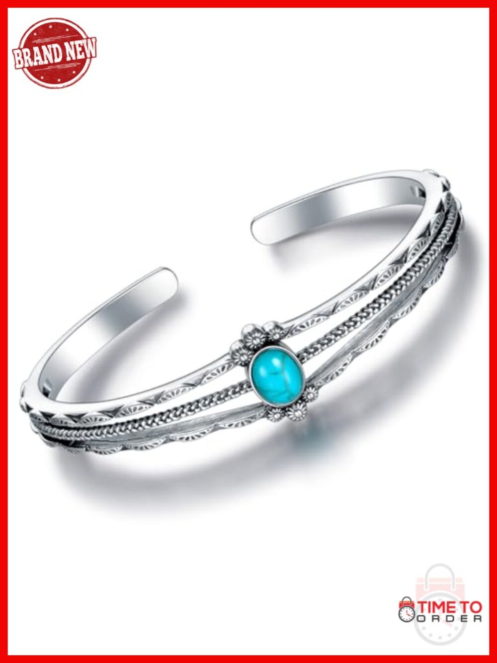 Genuine Turquoise Bracelet, Sterling Silver Boho Adjustable Bangle Cuff